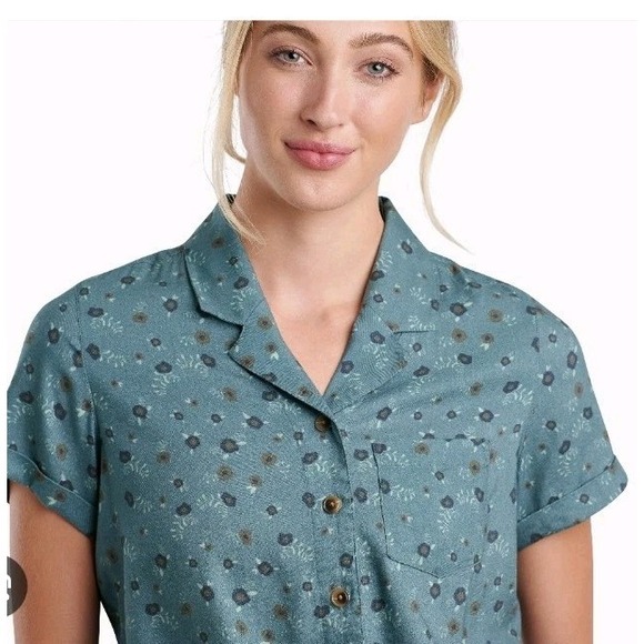 KUHL Elsie Floral Short Sleeve Womens S Button Up Tie Front Blue MSRP $75 - Picture 2 of 10